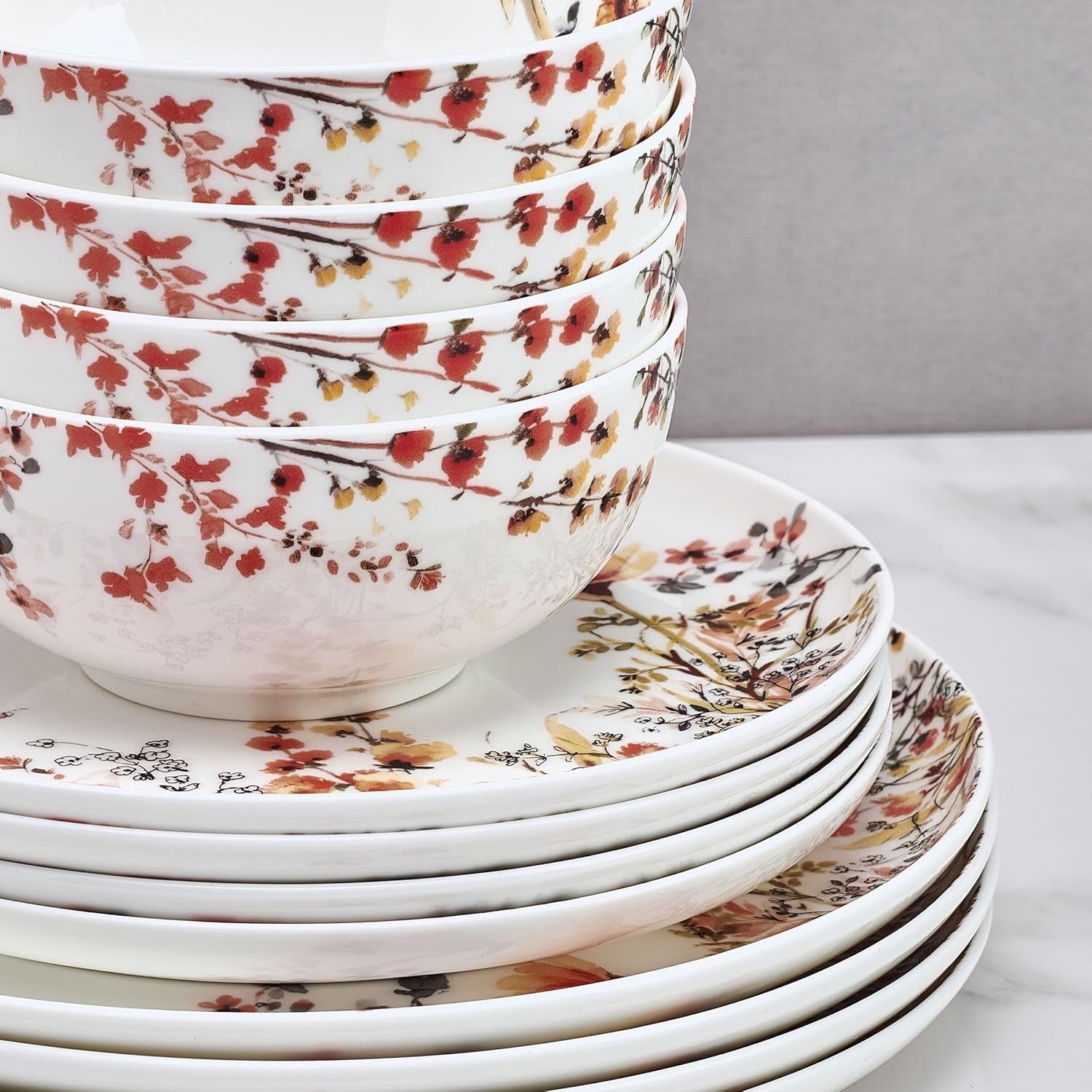 12pc Floral Bone China Dinnerware Set Lightweight Chip Resistant Plates Bowls