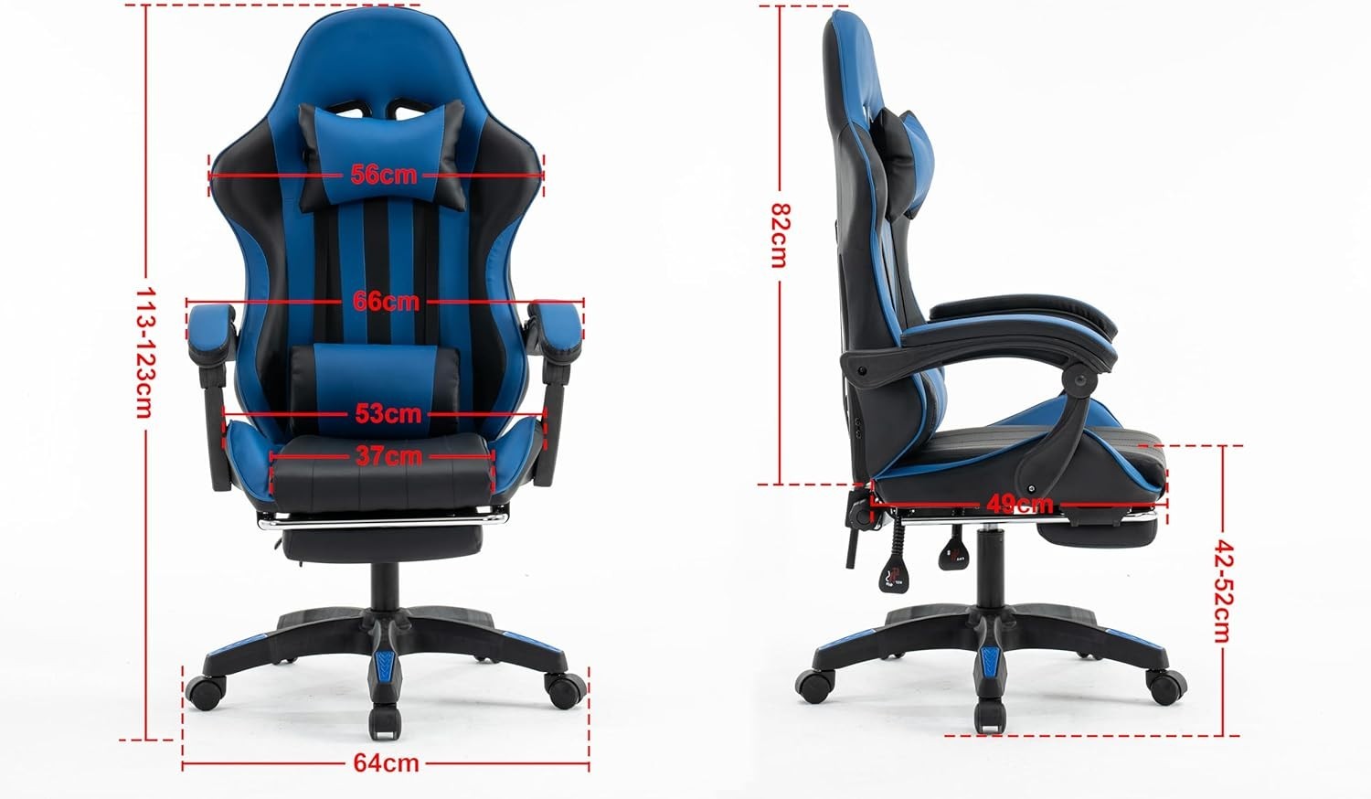 Gaming Chair Blue Faux Leather Office Desk Swivel Adjustable Height Armrest Foot
