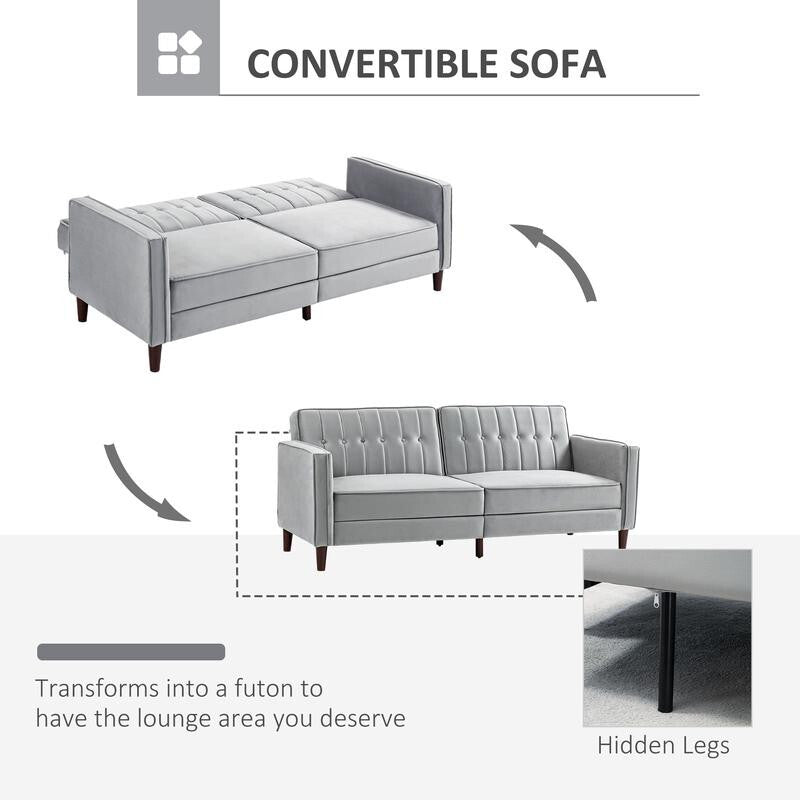 3 Seater Velvet Sofa Bed Light Grey Click Clack Couch Split Back Guest Bed
