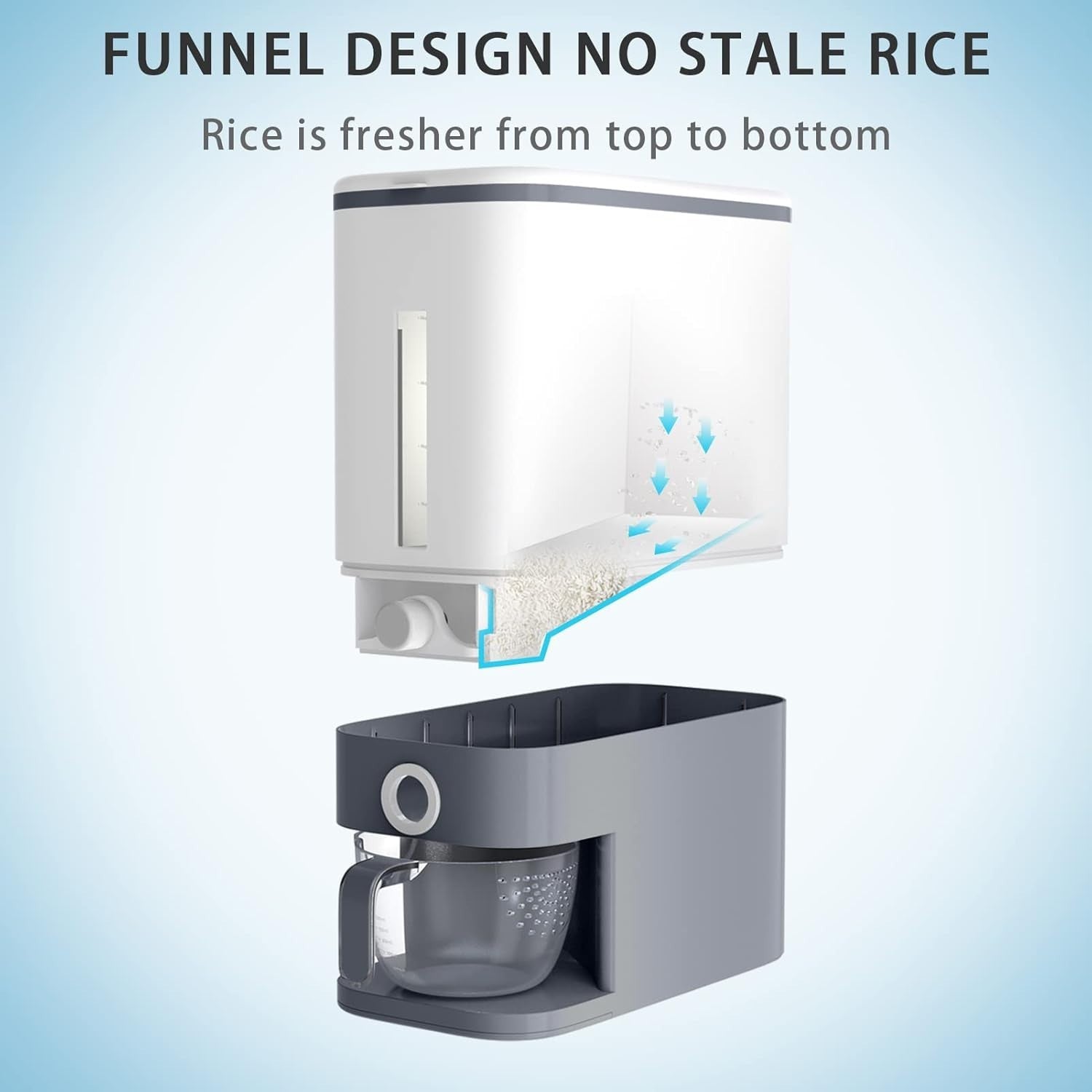 10KG Rice Dispenser Sealed Grain Storage Container with Measuring Bowl
