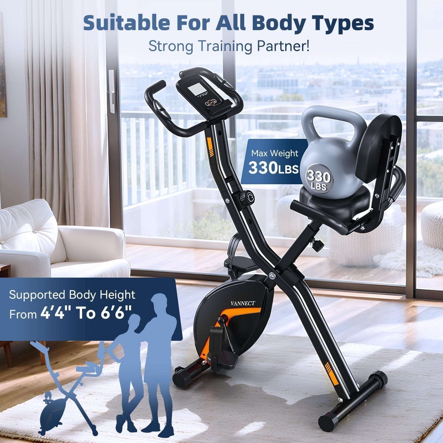 Foldable Exercise Bike 16-Level Magnetic Resistance w/ LCD & Backrest Seat
