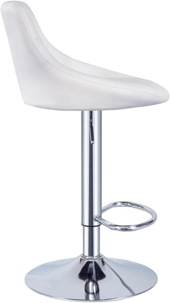 White Faux Leather Bar Stool Adjustable Swivel Mid Back Pub Chair