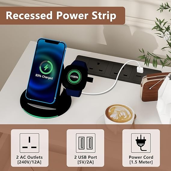 Smart LED Bedside Table with Charging Ports, Drawer & Rolling Storage Seat