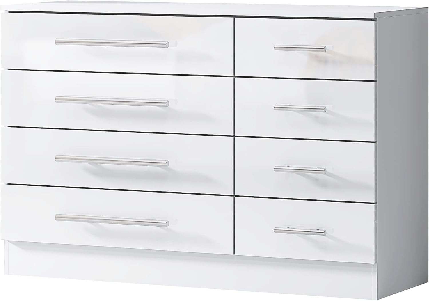 8 Drawer White High Gloss Chest of Drawers Modern Bedroom Storage Cabinet