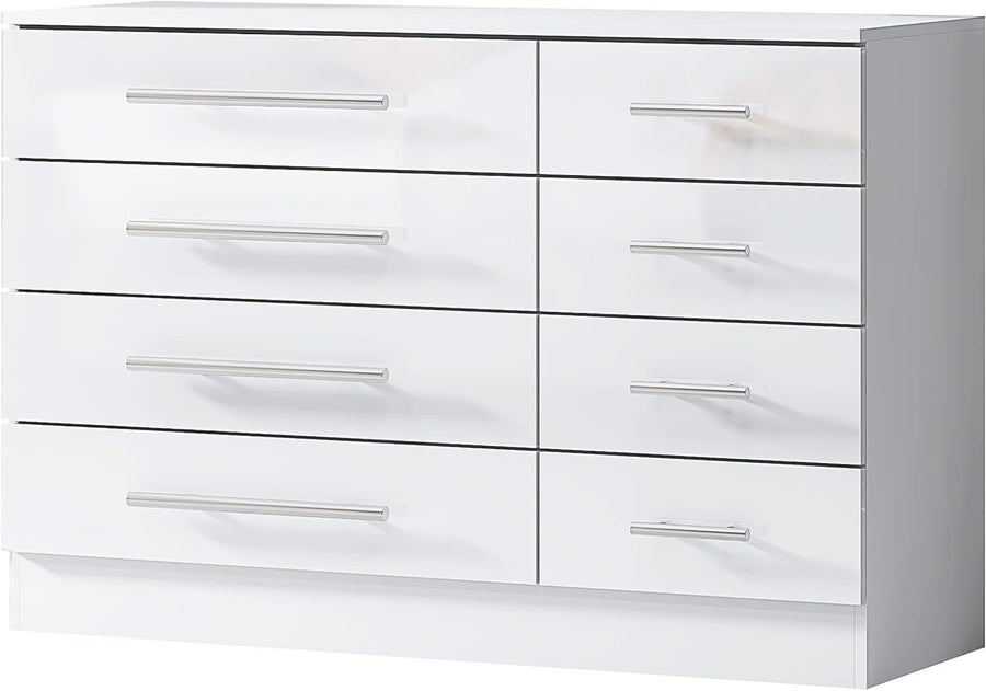8 Drawer White High Gloss Chest of Drawers Modern Bedroom Storage Cabinet