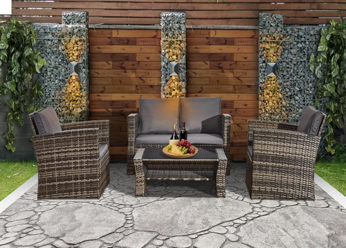 4pc Rattan Garden Furniture Set Outdoor Patio Sofa Chairs Table Wicker
