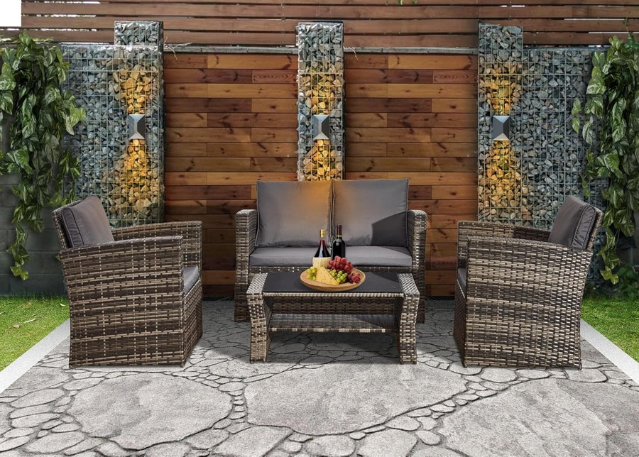 4pc Rattan Garden Furniture Set Outdoor Patio Sofa Chairs Table Wicker