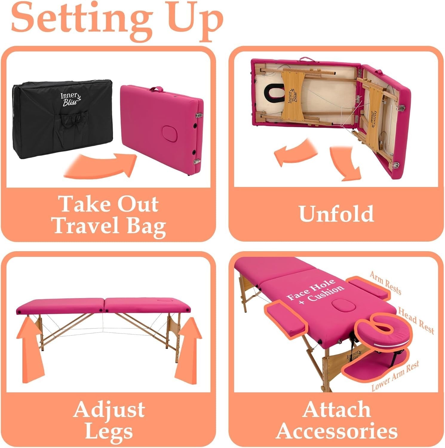 Portable Massage Table 2-Section Wooden Folding Beauty Therapy Couch Pink