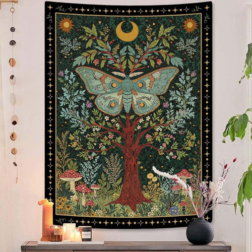 Large Tree of Life Tapestry Celestial Moth Sun Boho 44x60