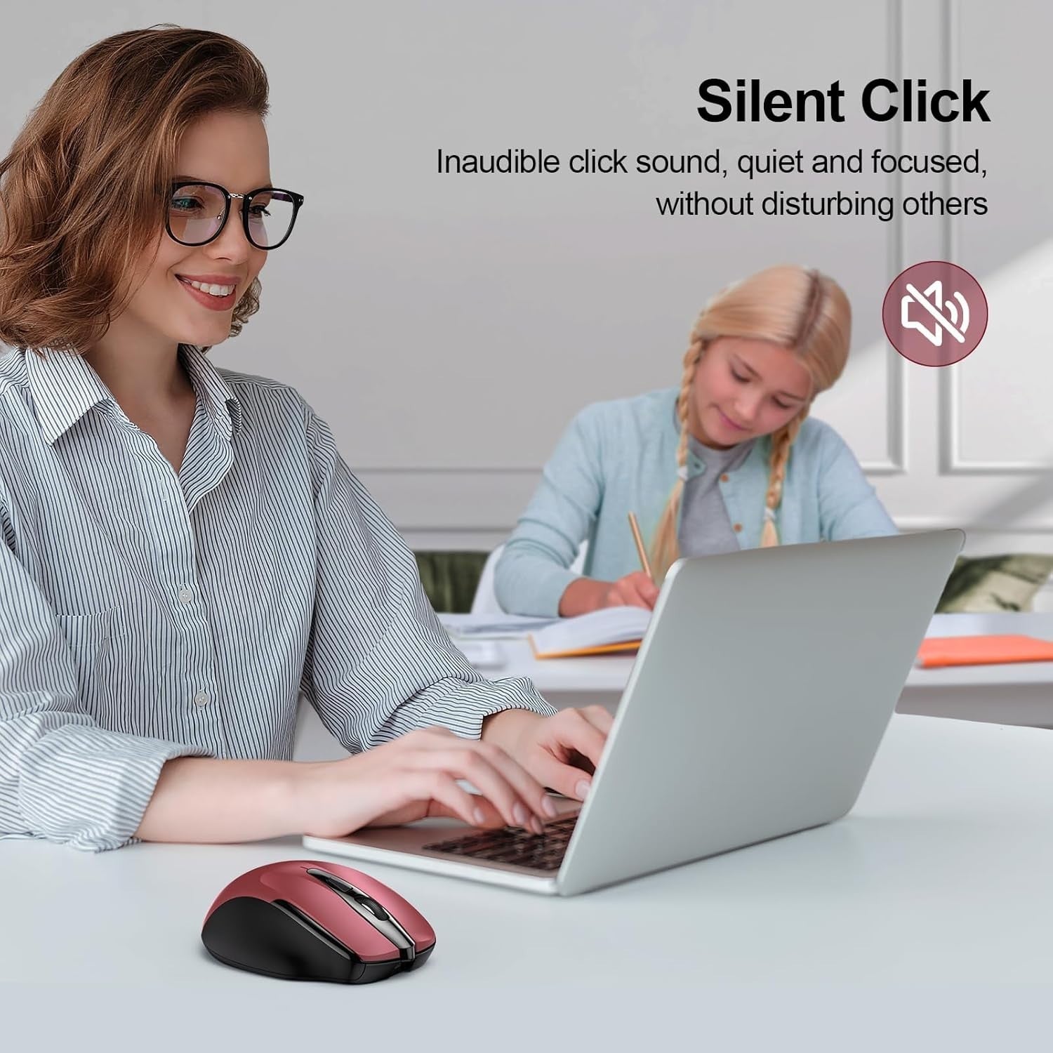 Red Rechargeable Wireless Mouse 4800DPI Silent Ergonomic USB Laptop PC