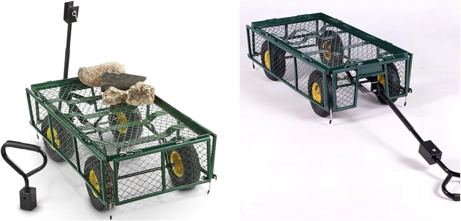 75L Lightweight Garden Dump Cart Wagon with 180° Handle & Pneumatic Wheels Green