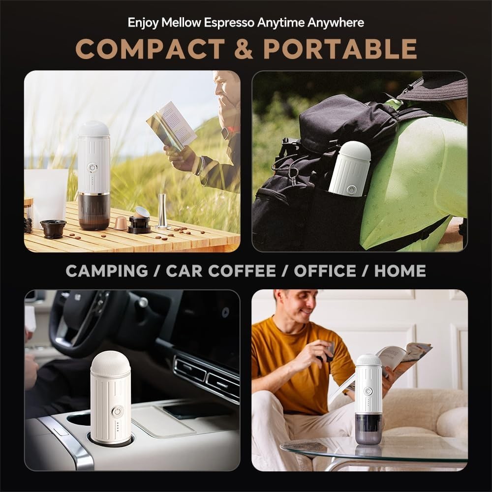 Portable 19Bar Espresso Maker USB-C Self-Heating Travel Coffee Machine White