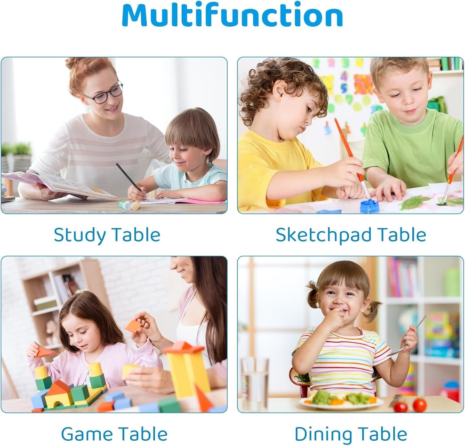 Adjustable Kids Table & 4 Chairs Set Safe Durable Plastic Furniture Blue