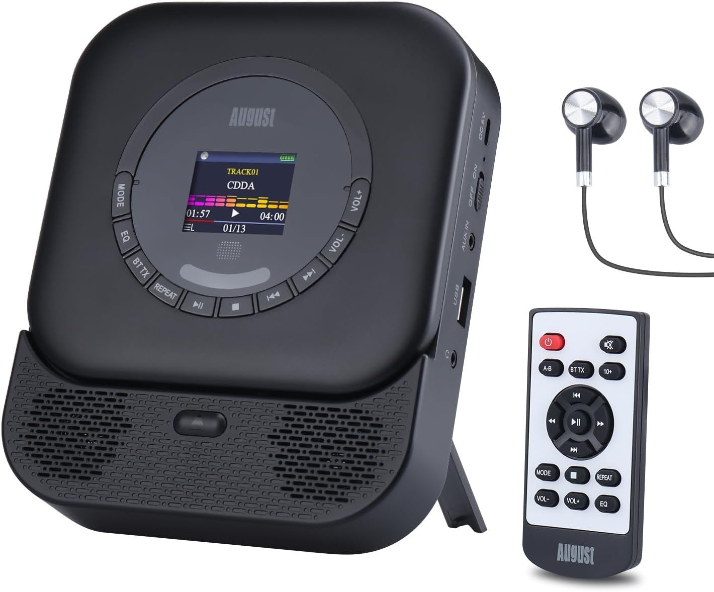 Portable CD Player Bluetooth 5.3 Rechargeable Speakers AUX USB Remote