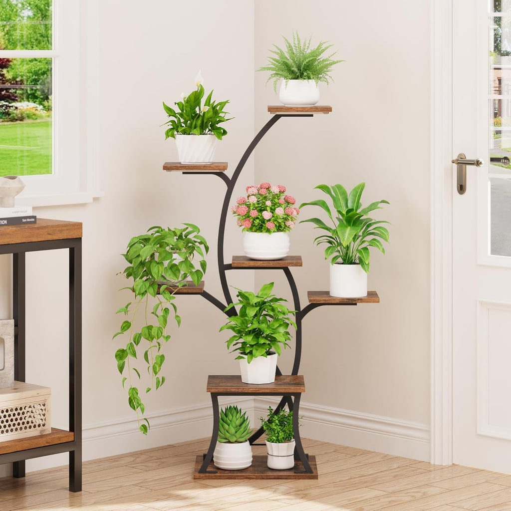 7 Tier Metal Plant Stand with Grow Lights Indoor Corner Tall Flower Shelf Rack