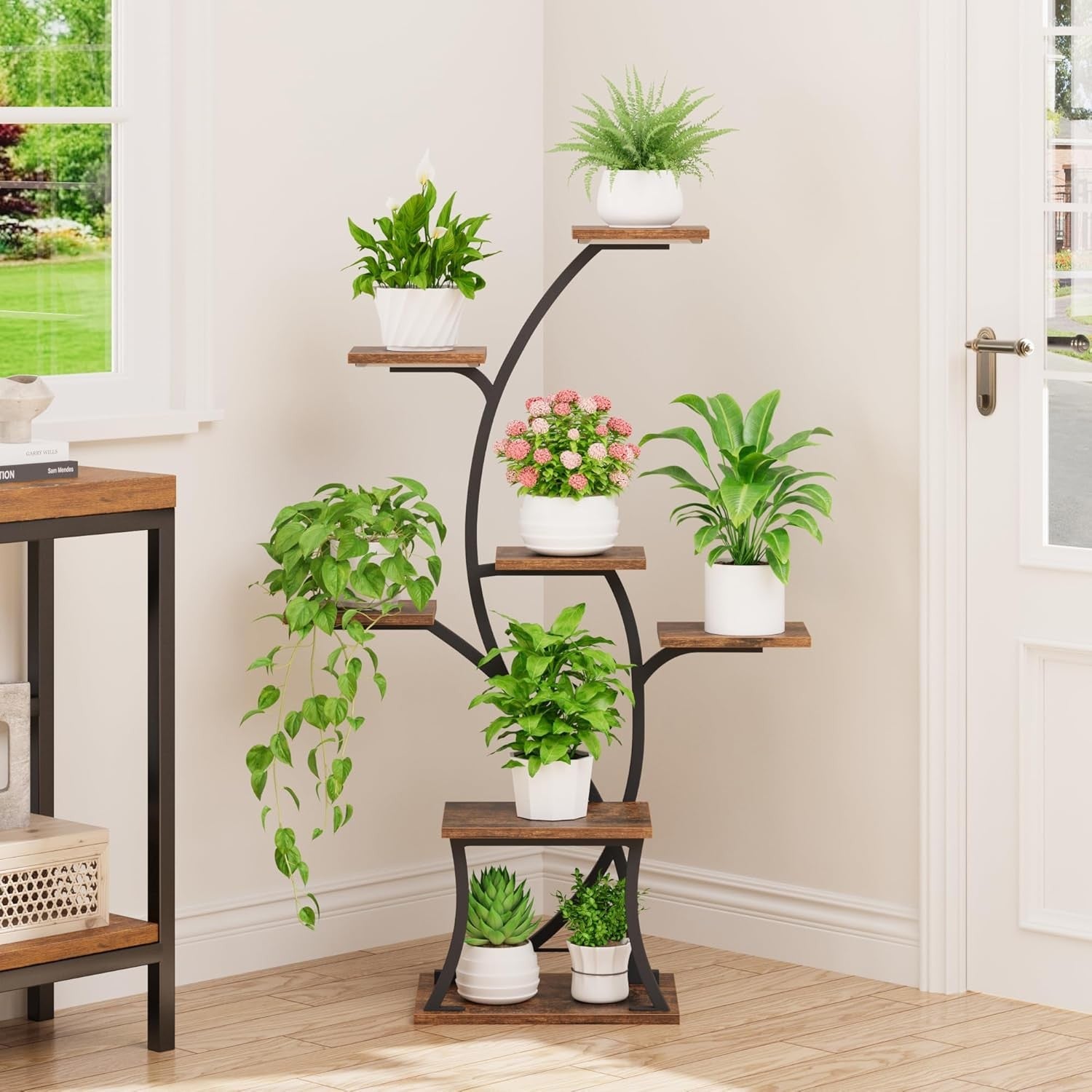 7 Tier Metal Plant Stand with Grow Lights Indoor Corner Tall Flower Shelf Rack