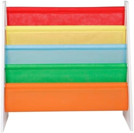 Kids 4 Tier Sling Bookshelf MDF & Fabric Book Storage Rack Multicoloured