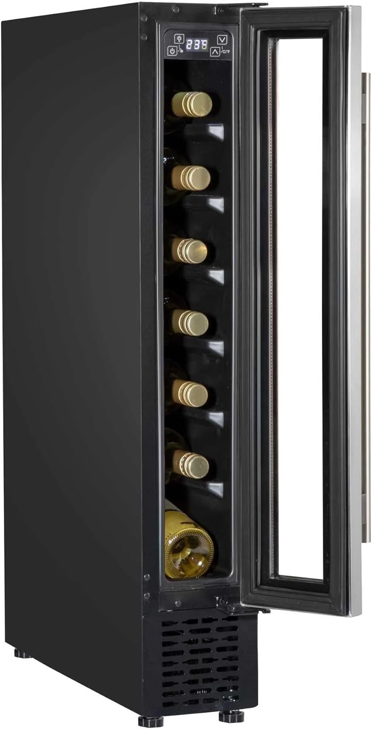 7 Bottle Slim Wine Cooler 15cm Fridge Touch Control LED Glass Door