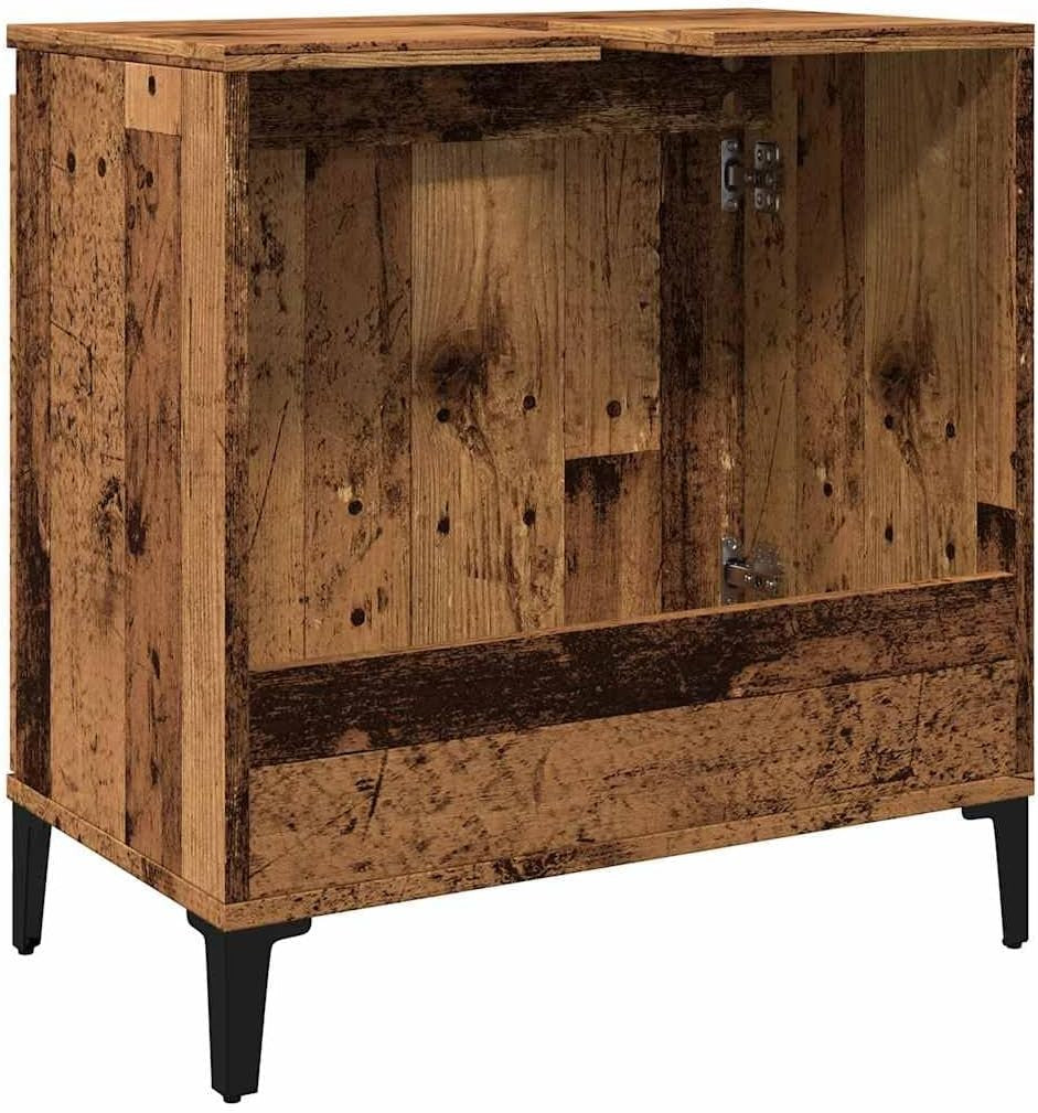 Old Wood Bathroom Sink Cabinet | 58x33x60cm Rustic Vanity with Metal Legs