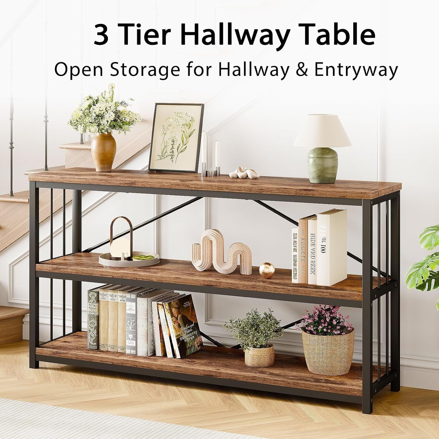 Rustic Industrial Console Table 3 Tier Storage Shelf 140x34x74cm
