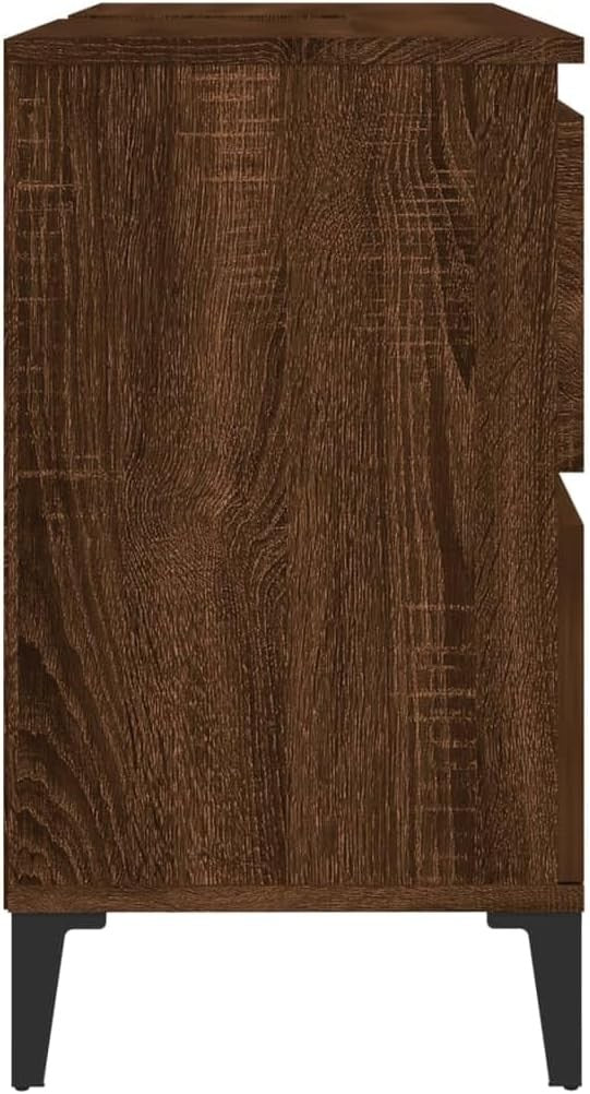 Brown Oak Under Sink Bathroom Cabinet with Drawers & Door – Industrial Vanity