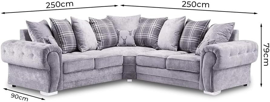 Grey Verona Chesterfield Corner Sofa w/ Footstool – 5 Seater Scatter Back