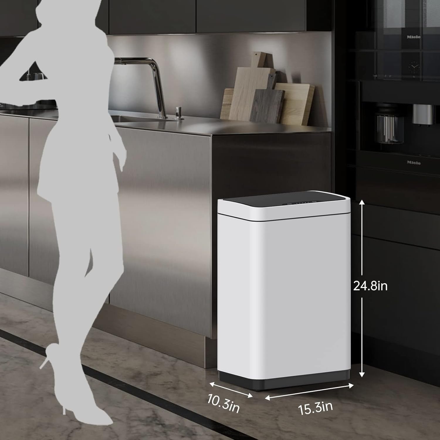50L Touchless Kitchen Bin Motion Sensor Stainless Steel White