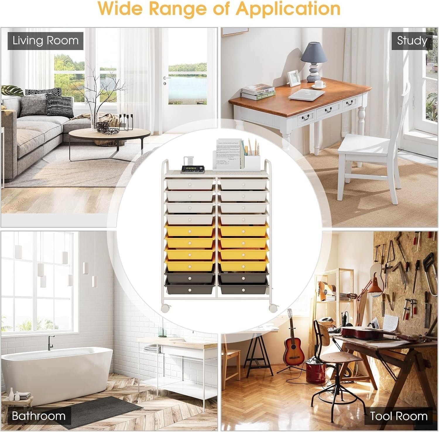 Yellow 20 Drawer Rolling Storage Cart Mobile Utility Organizer Trolley