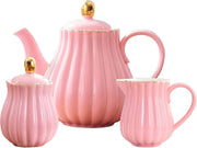 Vintage Porcelain Tea Set Teapot Milk Jug Sugar Bowl Pink Floral