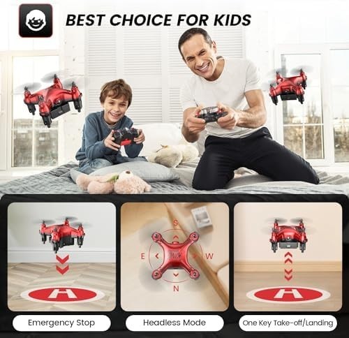 Mini Kids Drone with 3 Batteries, Auto Hover, 3D Flip & Headless Mode – Red