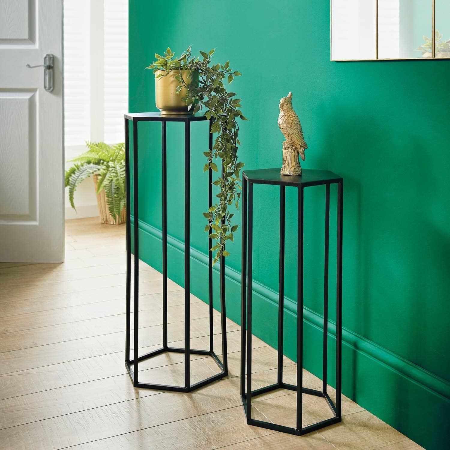 Set of 2 Black Metal Plant Stands | Tall & Small Indoor Planter Display Stands