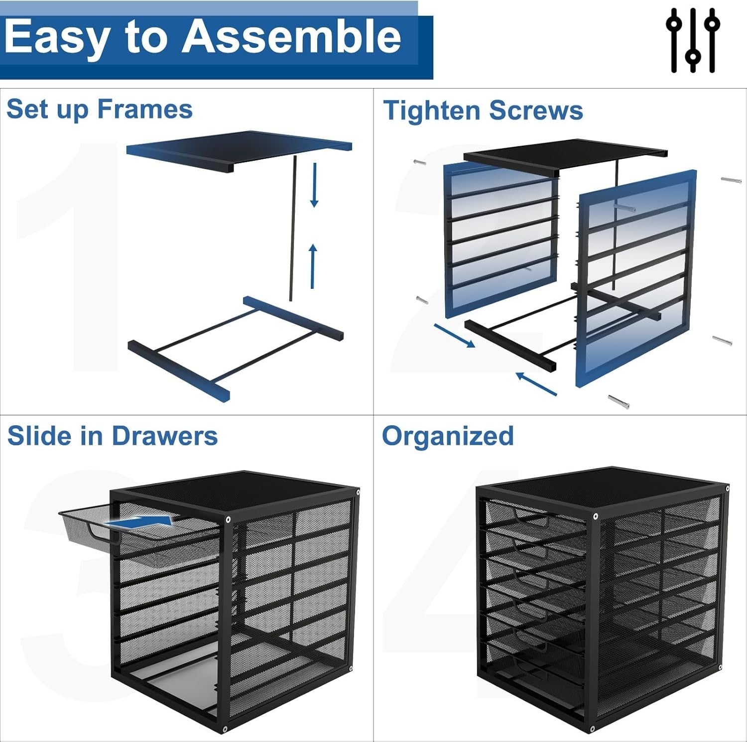 6-Drawer Desktop Paper Tray Organiser Metal File Storage Office Home