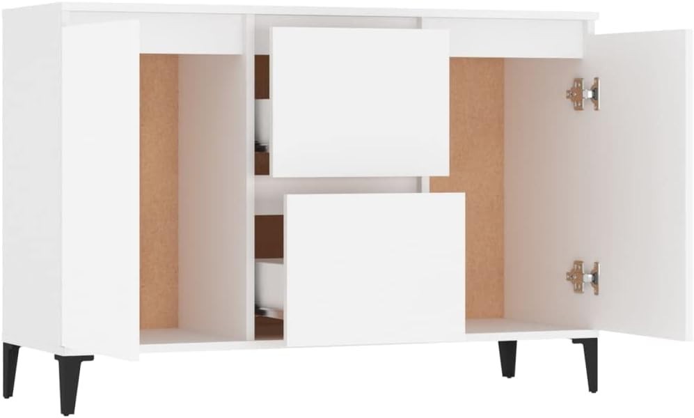 White Industrial Sideboard Cabinet 2 Doors 2 Drawers Storage Hallway Office