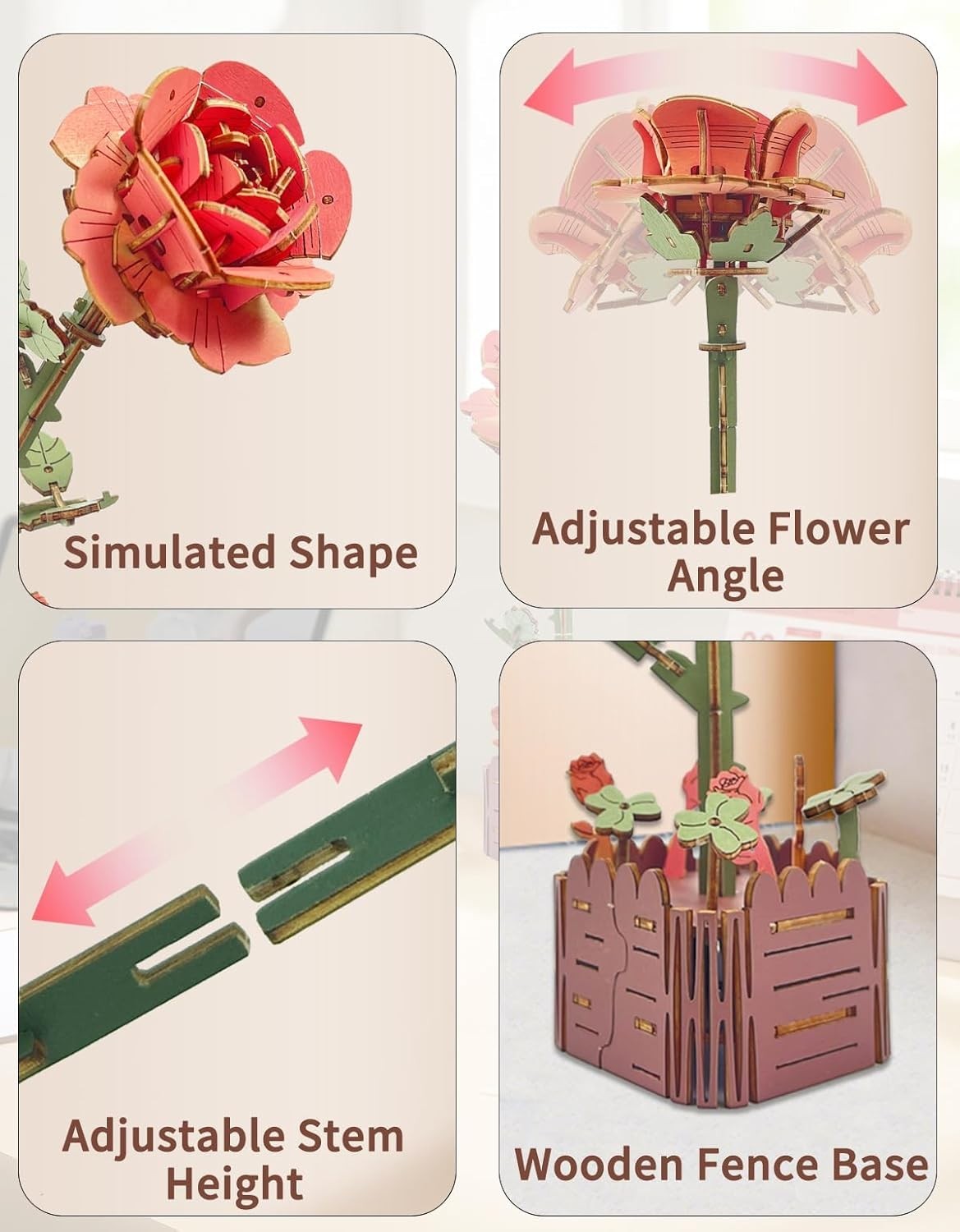 DIY Wooden Flower Puzzle Kit with Adjustable Bloom, Perfect Gift