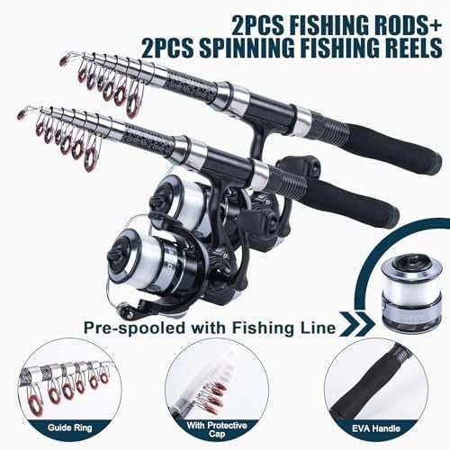 Telescopic Fishing Rod & Reel Combo – 2 Rods, 2 Pre-Spooled Reels, Bag