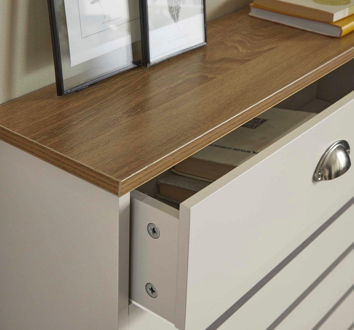Cream Radiator Cover 111.5x19x96cm MDF Heating Cabinet | 2 Drawer
