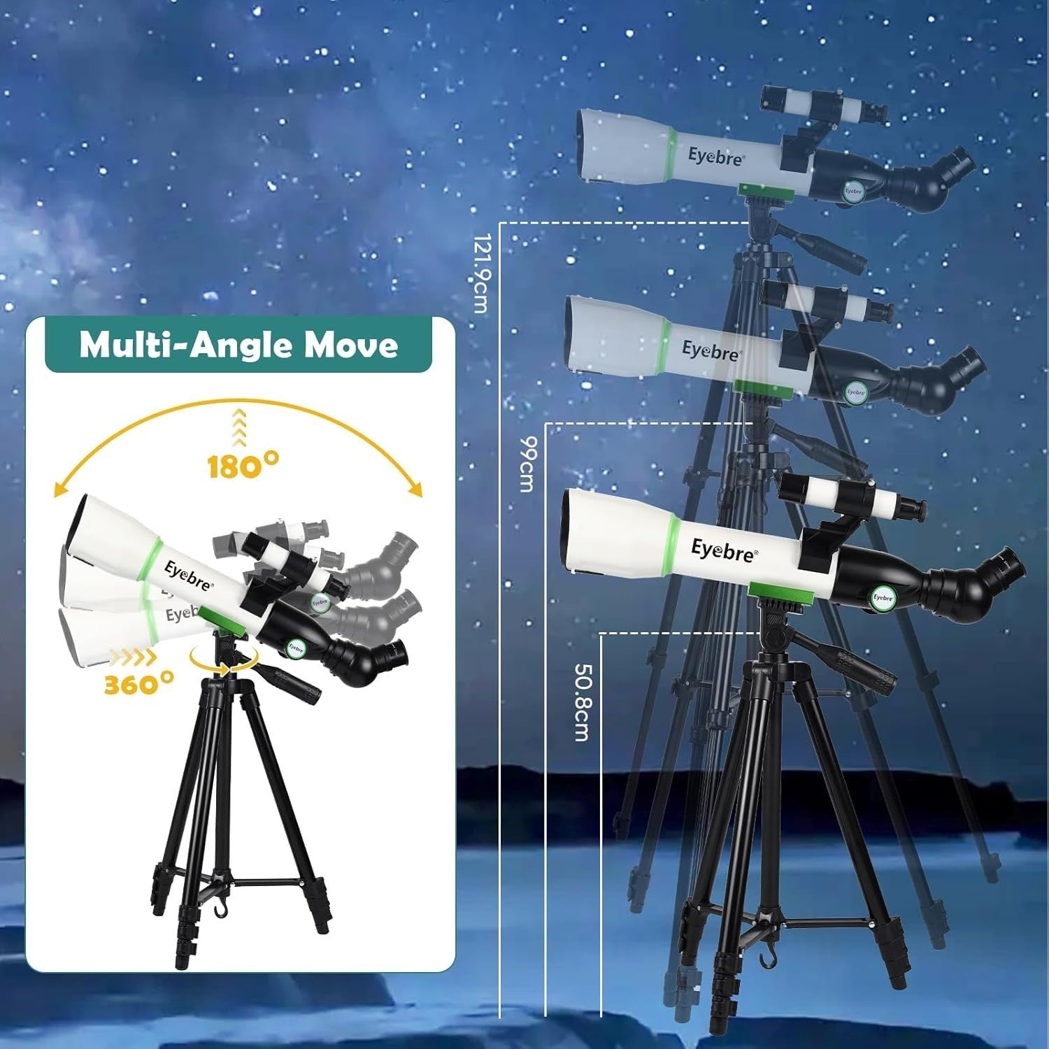 50mm Kids Astronomical Telescope 20–200X Refractor with Tripod White