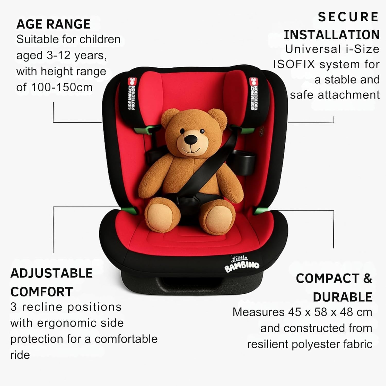 i-Size Highback Booster Car Seat 100–150cm ISOFIX Side Impact Cup Holder