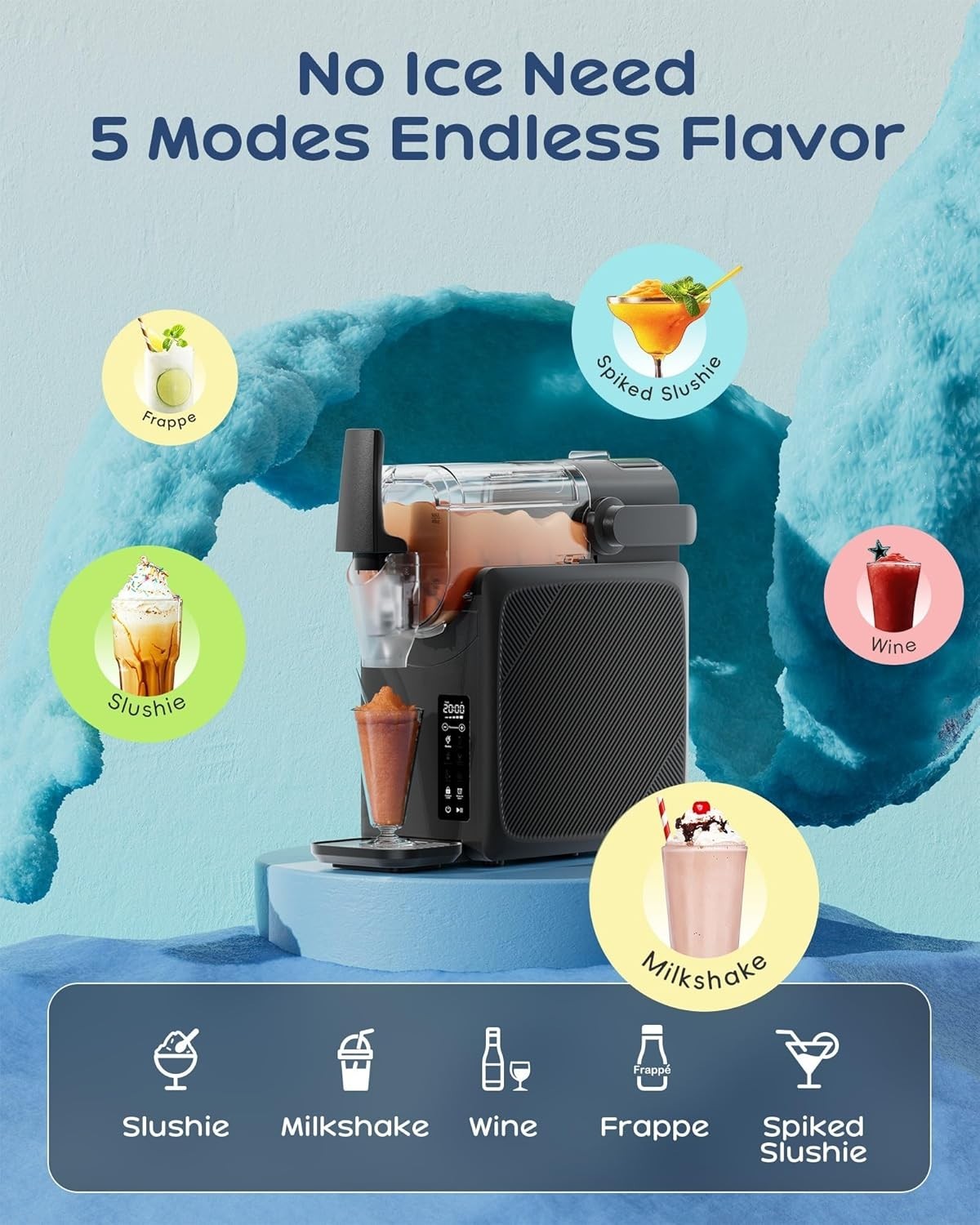 Slushie Maker Machine 2L No Ice Digital Touch Self Cleaning 5 Presets