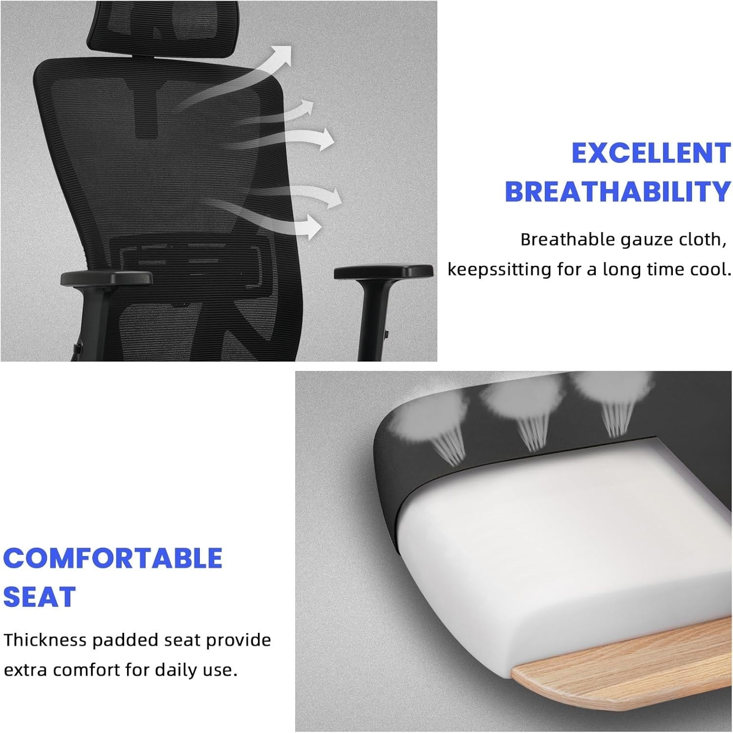 Ergonomic Office Chair Desk Oversized Mesh Back Lumbar Support Adjustable 150kg