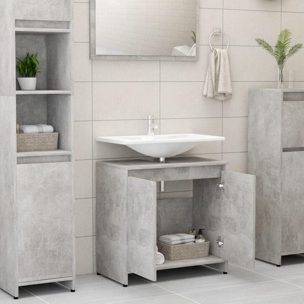 Concrete Grey Under Sink Bathroom Storage Cabinet Cupboard 60x35x61cm
