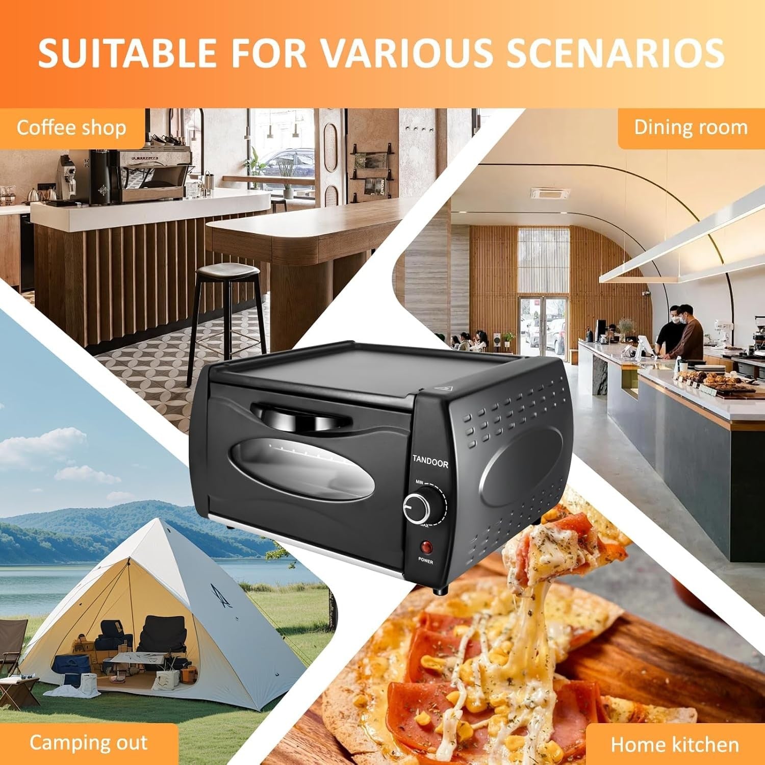 Electric Tandoor Oven 2100W Mini Pizza Maker Non-Stick Grill Kitchen Cooker