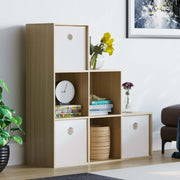 Oak 6 Cube Staircase Storage Shelf with 3 White Baskets – Modern Bookcase Unit