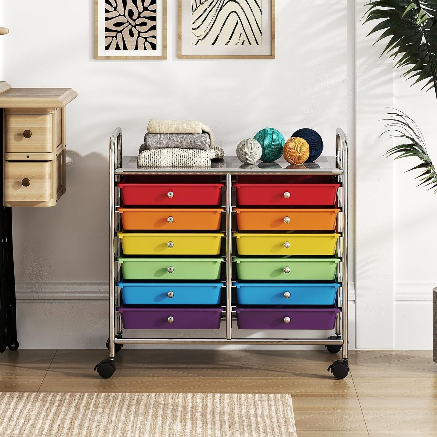 12 Drawer Rolling Storage Cart Multi Color Utility Trolley Organizer