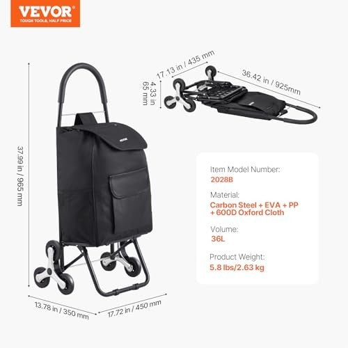 36L Folding Stair Climber Trolley Cart Grocery Laundry Handcart Black