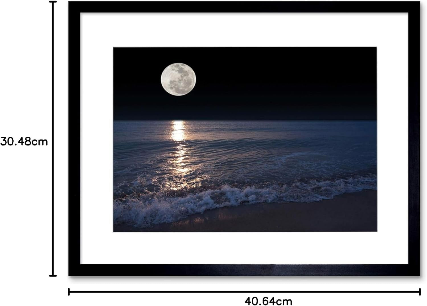 Full Moon Sea Canvas Wall Art Blue Night Framed