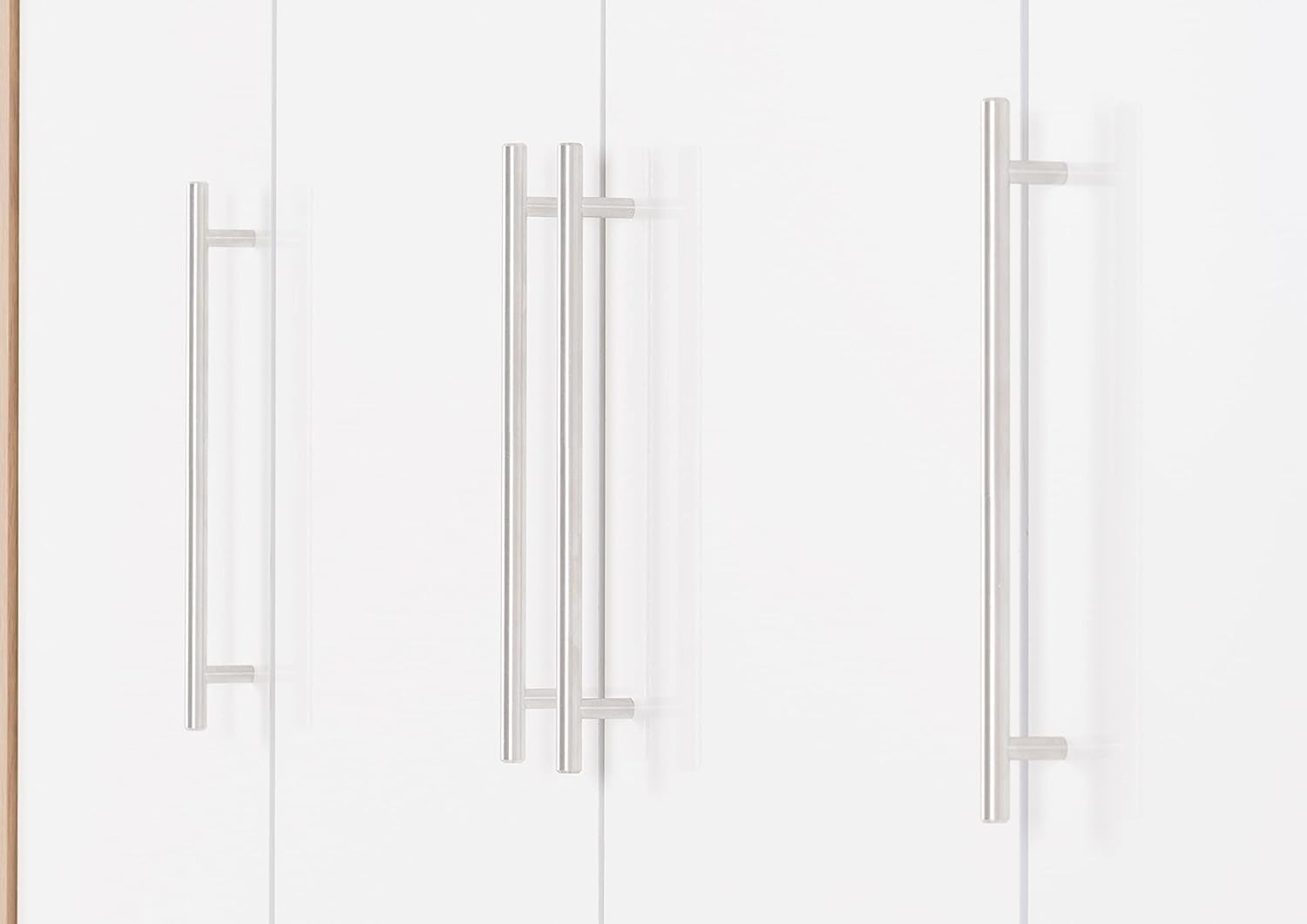 White Gloss 4 Door Wardrobe with 2 Drawers Oak Effect – Spacious & Lockable