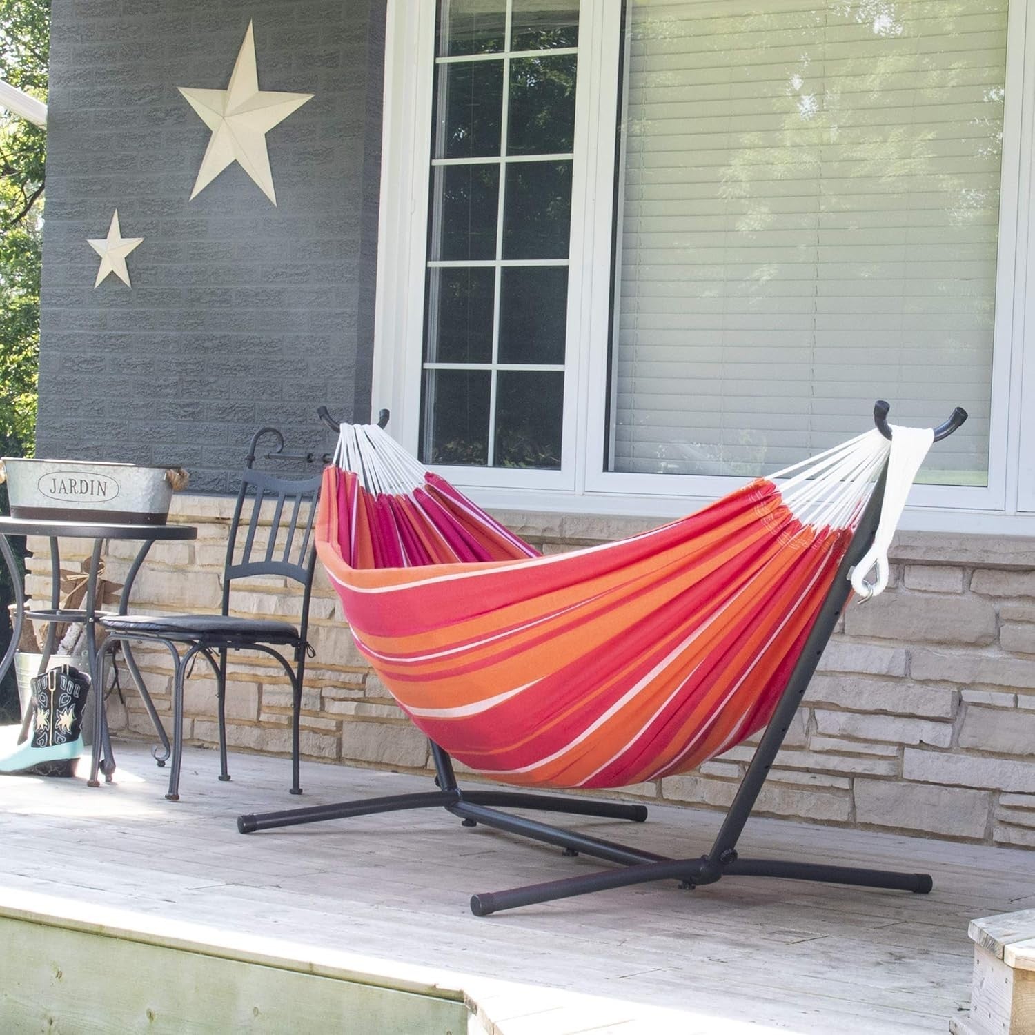 Double Cotton Hammock with Stand – 2 Person 280cm Frame, Indoor Outdoor Relax