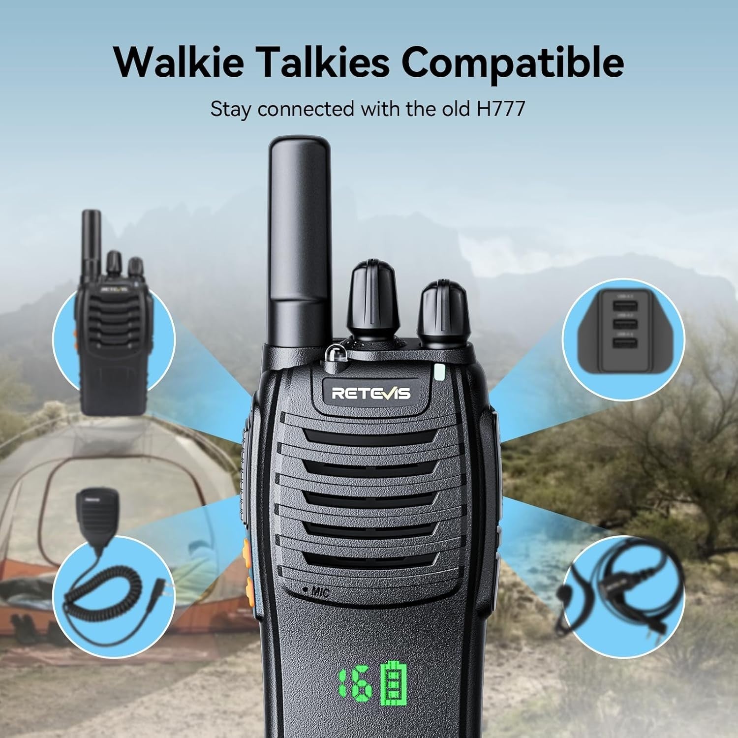 Walkie Talkies 3 Pack Rechargeable USB-C 2 Way Radio Screen VOX