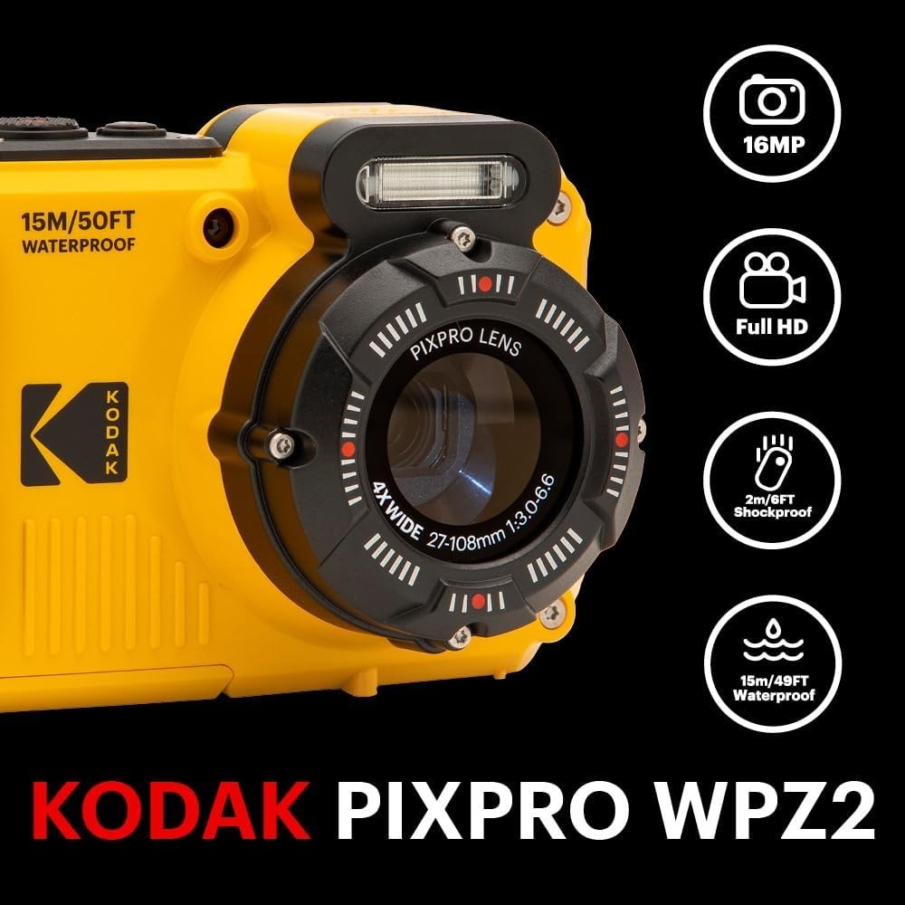 16MP Waterproof Tough Camera 4X Zoom Adventure Camera Kit Yellow